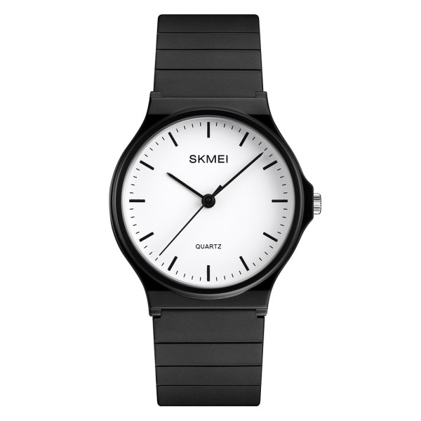 Женские часы Skmei 1419BKWT Black White с белым циферблатом и черным ремешком
