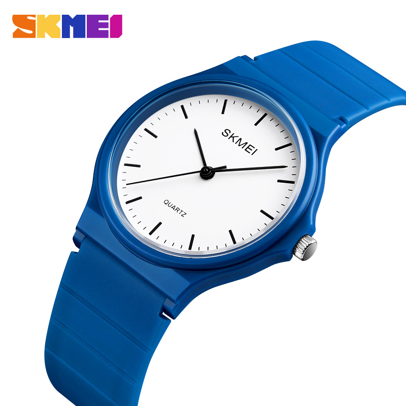 Жіночий годинник Skmei 1419BU Blue з синім поліуретановим ремінцем та білим циферблатом
