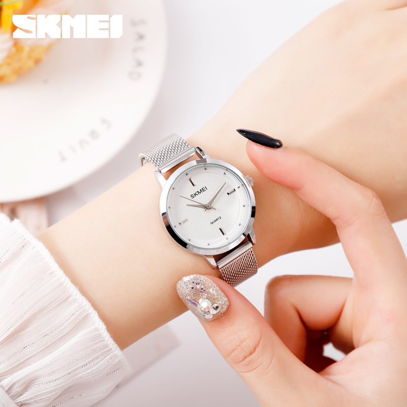 Жіночий класичний годинник Skmei 1528SI Silver зі сріблястим металевим браслетом