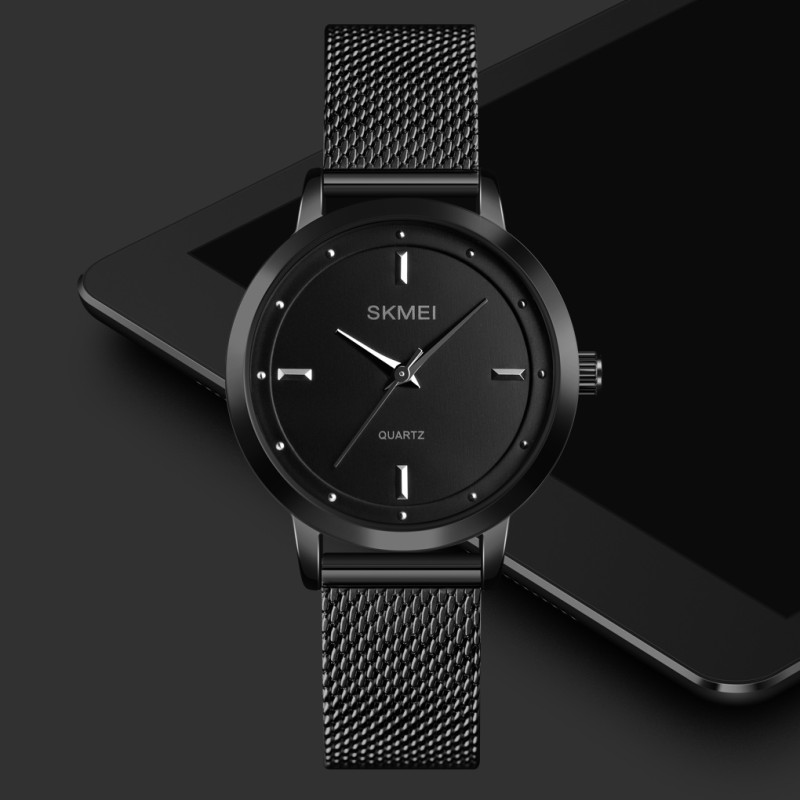 Жіночий класичний годинник Skmei 1528BK Black з металевим браслетом та мінеральним склом