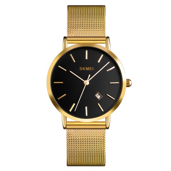 Жіночий годинник Skmei 1530GD Gold з золотистим браслетом та чорним циферблатом