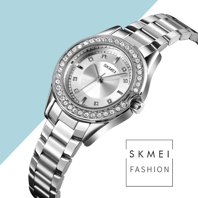 Жіночий класичний годинник Skmei 1534SI Silver зі сріблястим браслетом та мінеральним склом