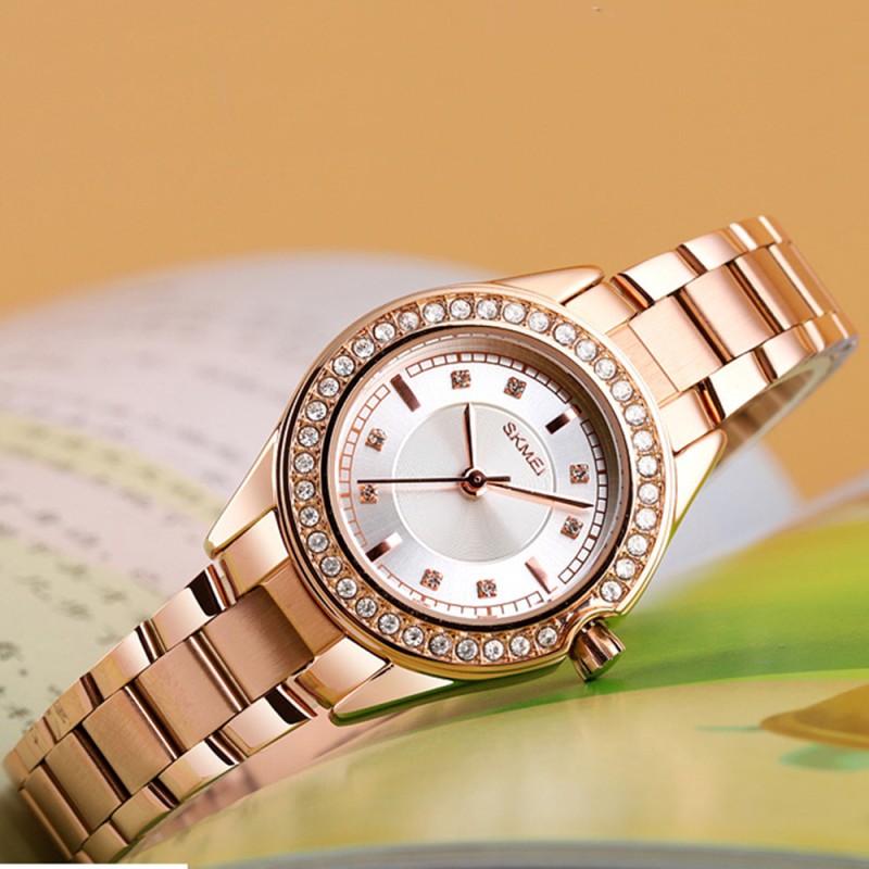 Женские часы Skmei 1534GD Gold в классическом стиле с металлическим браслетом