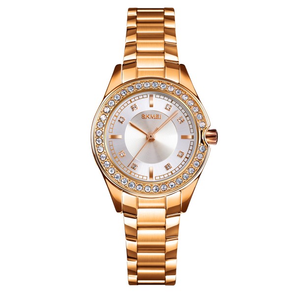 Женские часы Skmei 1534GD Gold в классическом стиле с металлическим браслетом