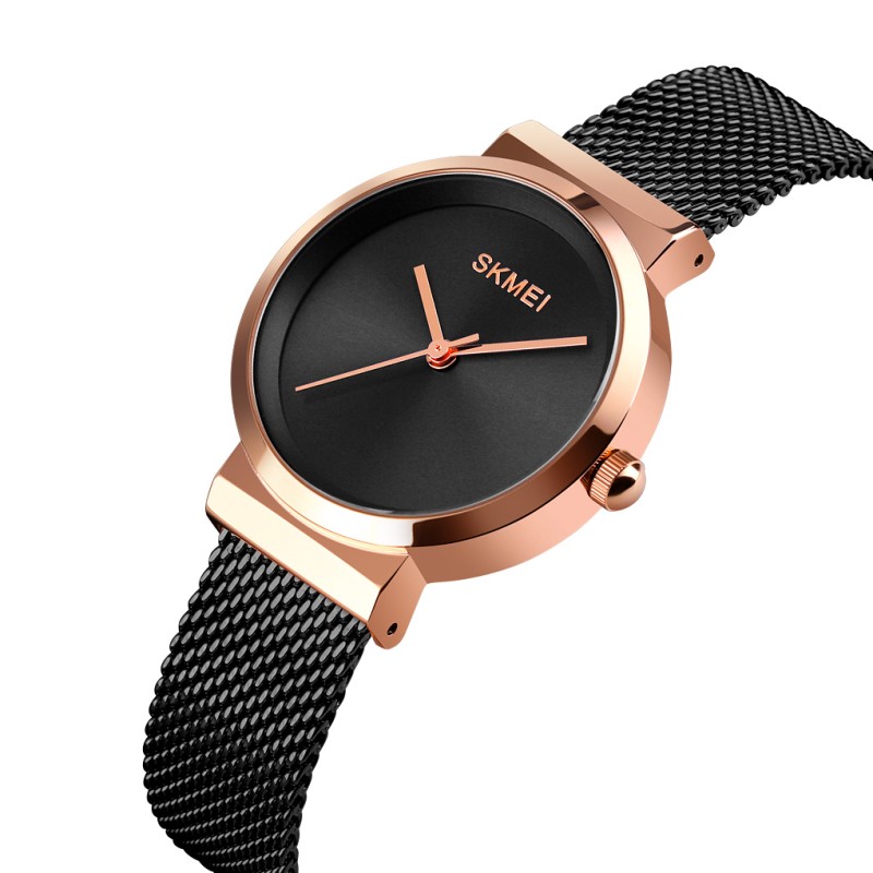 Жіночий класичний годинник Skmei 1595RGBK Rose Gold-Black з мінеральним склом та металевим браслетом