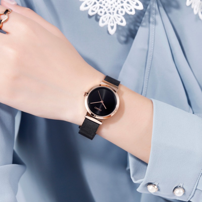 Жіночий класичний годинник Skmei 1595RGBK Rose Gold-Black з мінеральним склом та металевим браслетом
