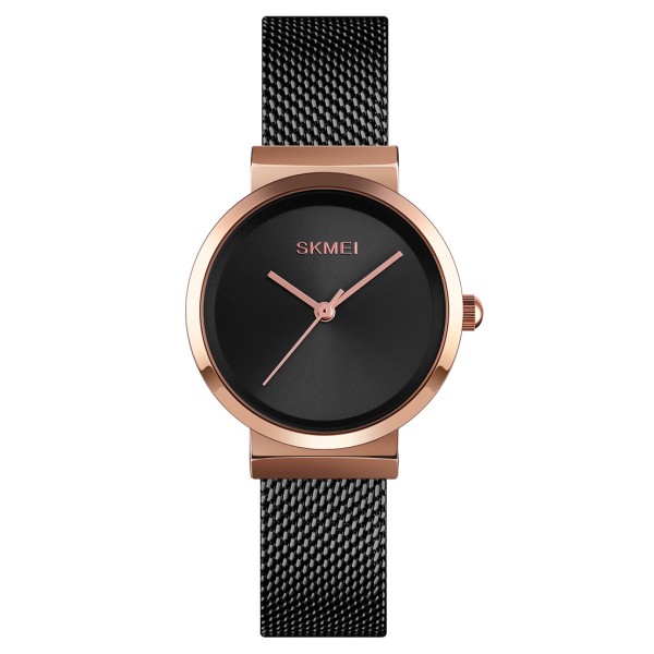Жіночий класичний годинник Skmei 1595RGBK Rose Gold-Black з мінеральним склом та металевим браслетом