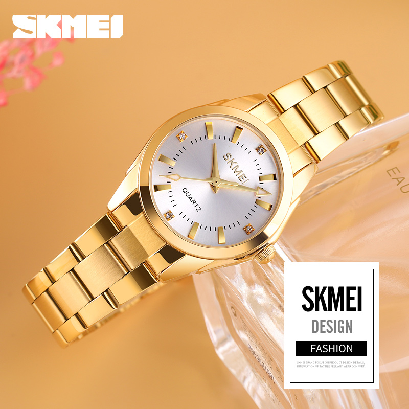Жіночий годинник Skmei 1620GD Gold класичний з мінеральним склом та золотистим браслетом