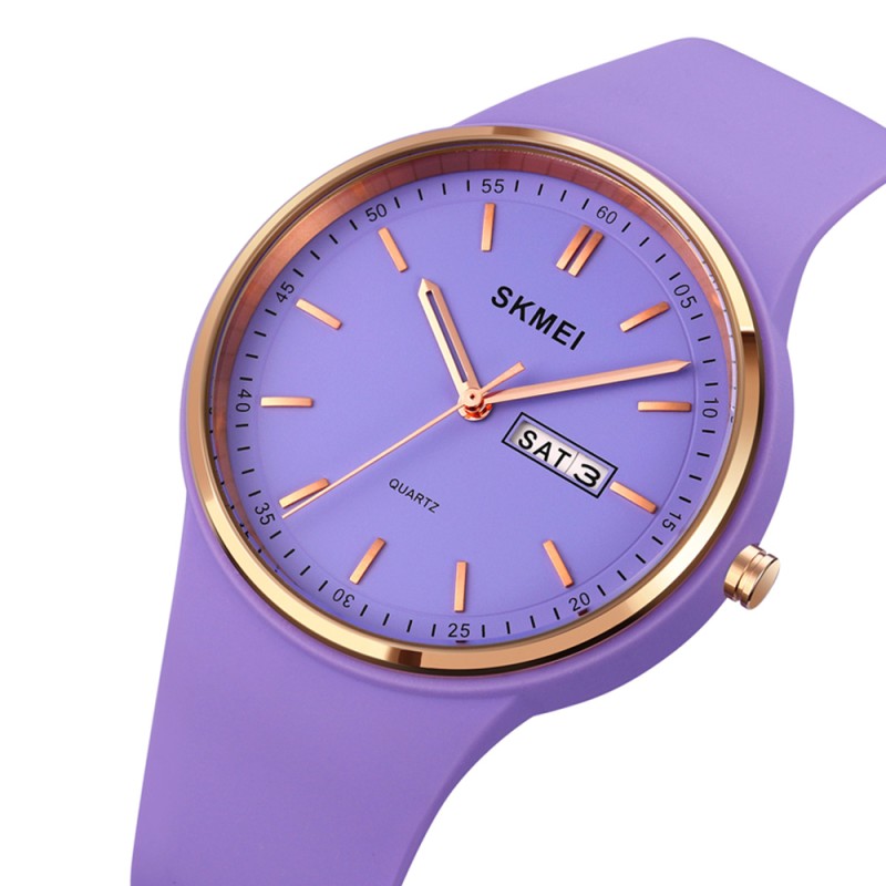 Жіночий годинник Skmei 1747PL Purple з фіолетовим силіконовим ремінцем та мінеральним склом