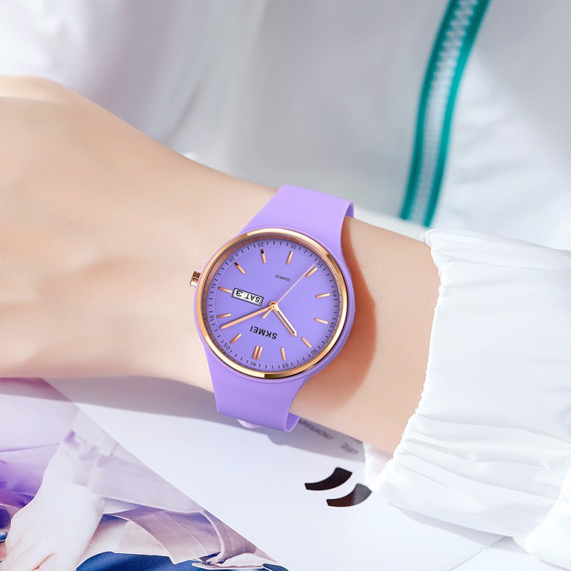 Жіночий годинник Skmei 1747PL Purple з фіолетовим силіконовим ремінцем та мінеральним склом