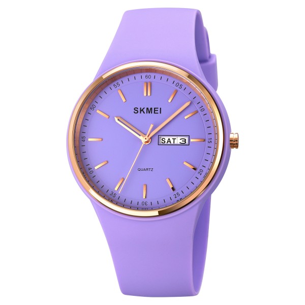 Жіночий годинник Skmei 1747PL Purple з фіолетовим силіконовим ремінцем та мінеральним склом