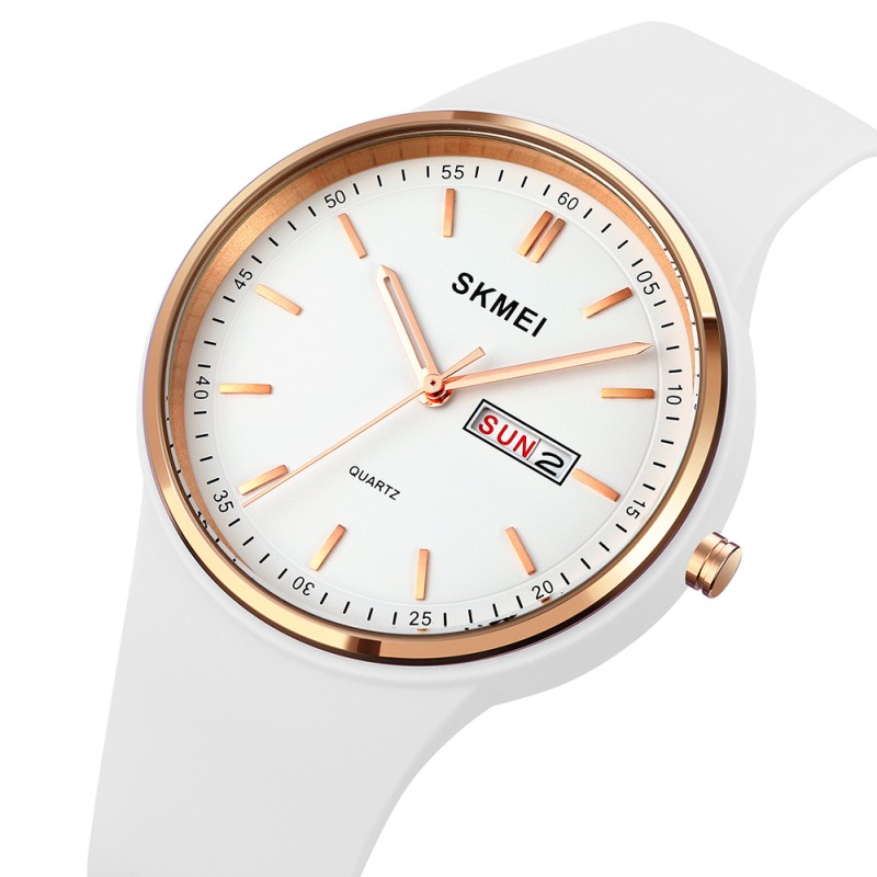 Женские часы Skmei 1747WT White с белым силиконовым ремешком и минеральным стеклом