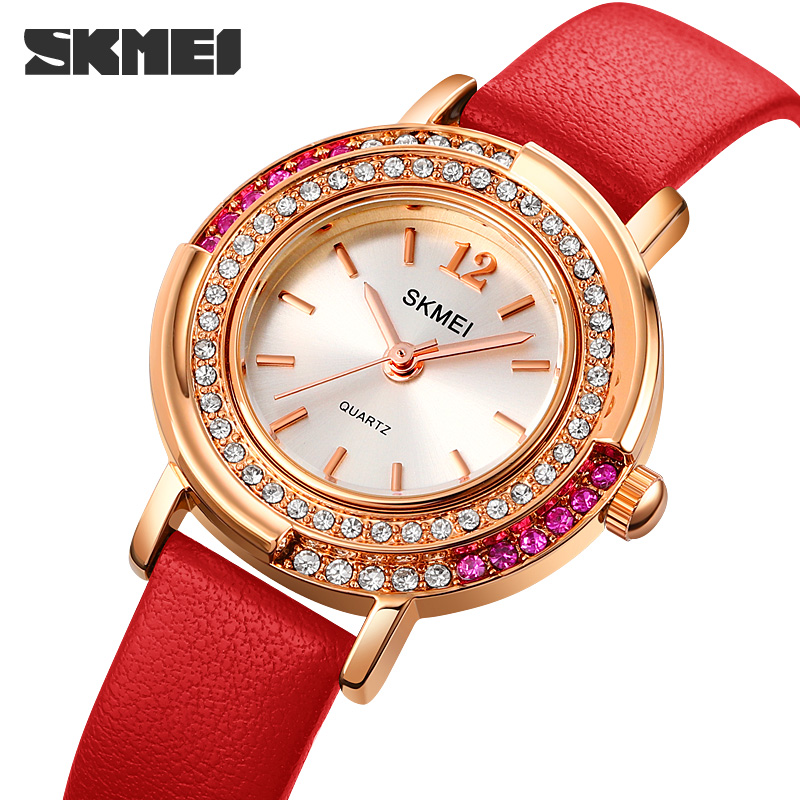 Жіночий класичний годинник Skmei 1855RGRD Rose Gold-Red з червоним шкіряним ремінцем