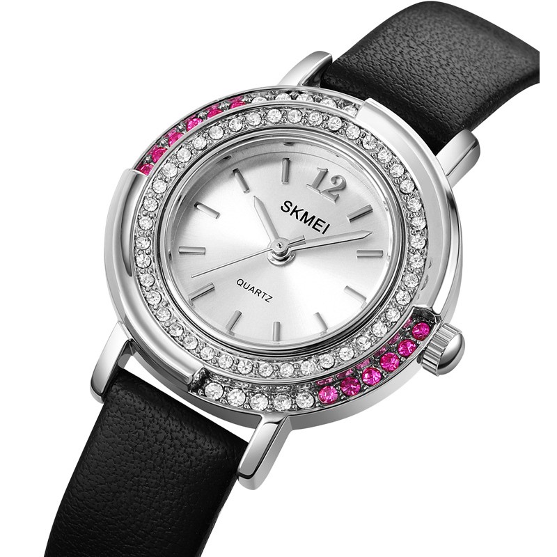 Жіночий класичний годинник Skmei 1855SIBK Silver-Black зі шкіряним ремінцем