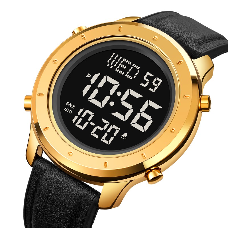 Чоловічий годинник Skmei 1864LGDBK Gold-Black Leather з електронним циферблатом та підсвічуванням