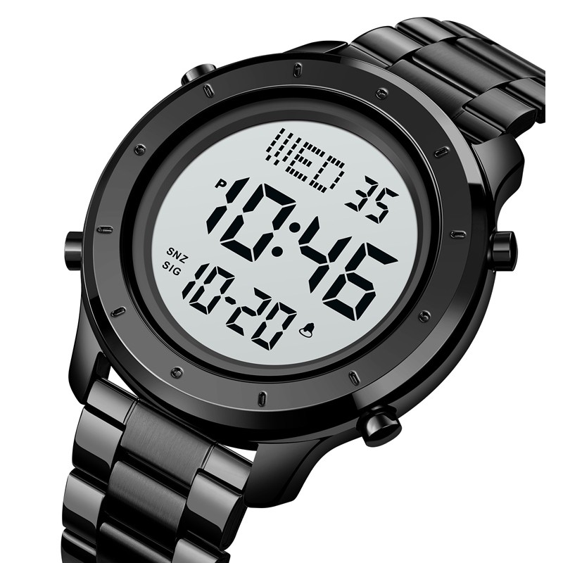 Чоловічий годинник Skmei 1864SBKWT Black-White Steel з електронним циферблатом та металевим браслетом
