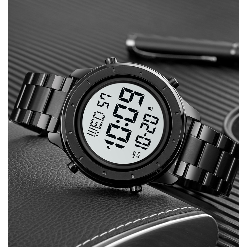 Чоловічий годинник Skmei 1864SBKWT Black-White Steel з електронним циферблатом та металевим браслетом
