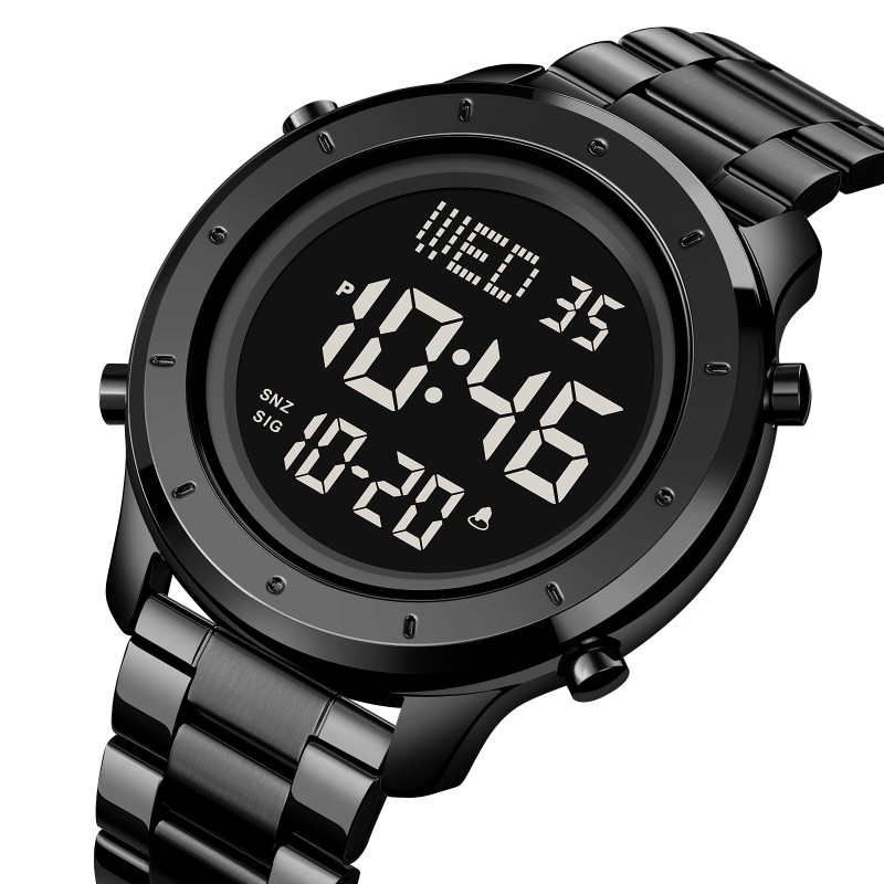 Чоловічий годинник Skmei 1864SBKBK Black-Black Steel з електронним циферблатом та підсвічуванням