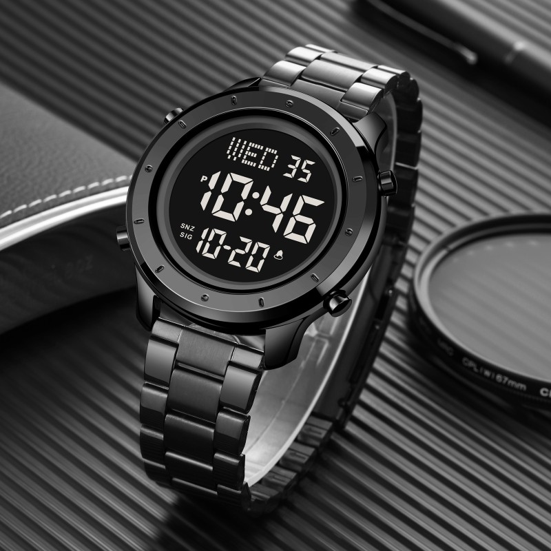 Чоловічий годинник Skmei 1864SBKBK Black-Black Steel з електронним циферблатом та підсвічуванням