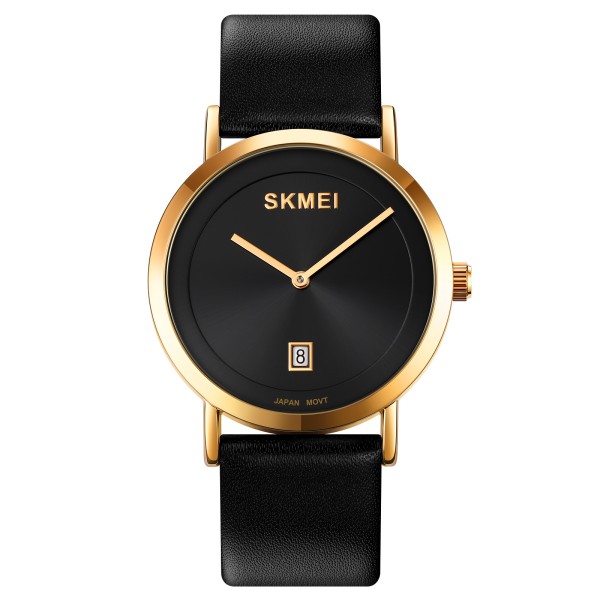 Жіночий класичний годинник Skmei 1907GD Gold з шкіряним ремінцем та мінеральним склом
