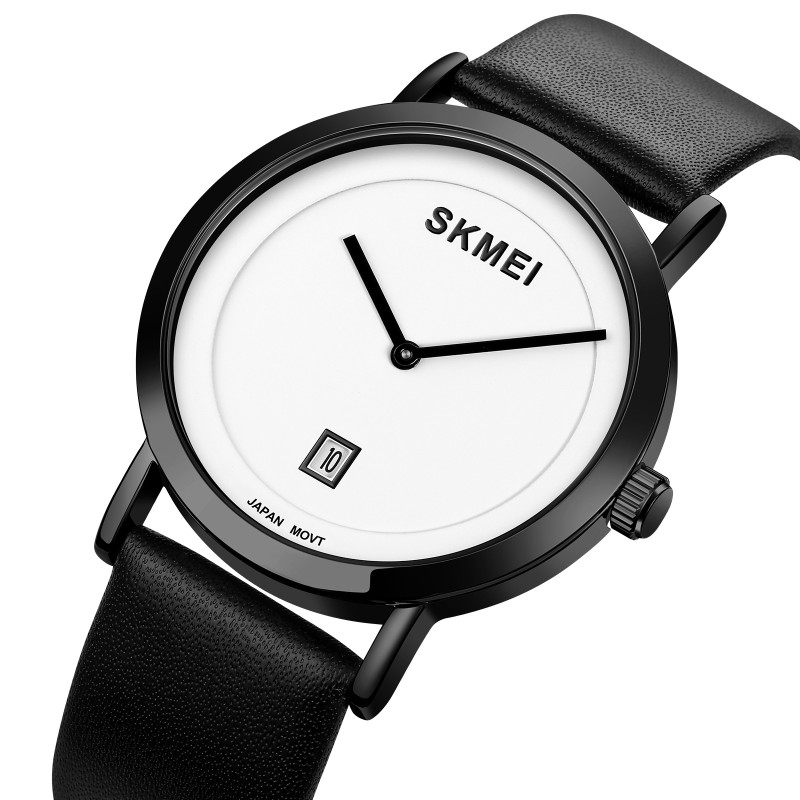 Жіночий класичний годинник Skmei 1907BKWT Black-White з мінеральним склом та шкіряним ремінцем