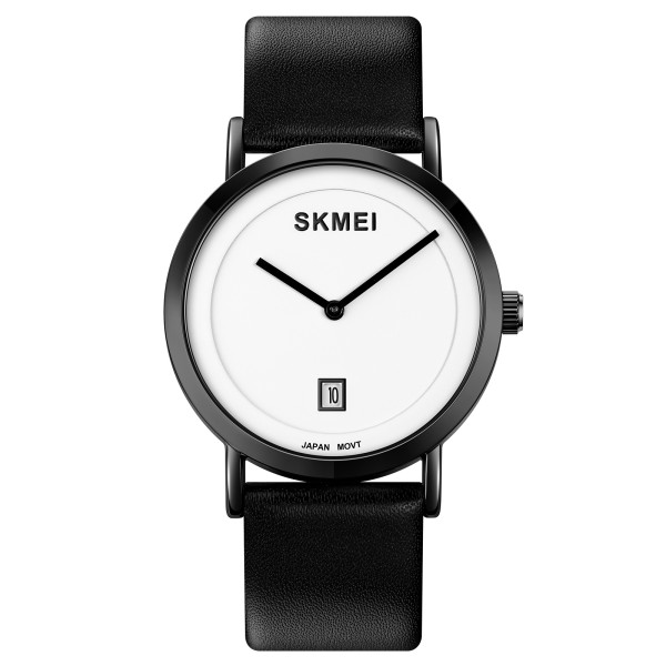 Жіночий класичний годинник Skmei 1907BKWT Black-White з мінеральним склом та шкіряним ремінцем