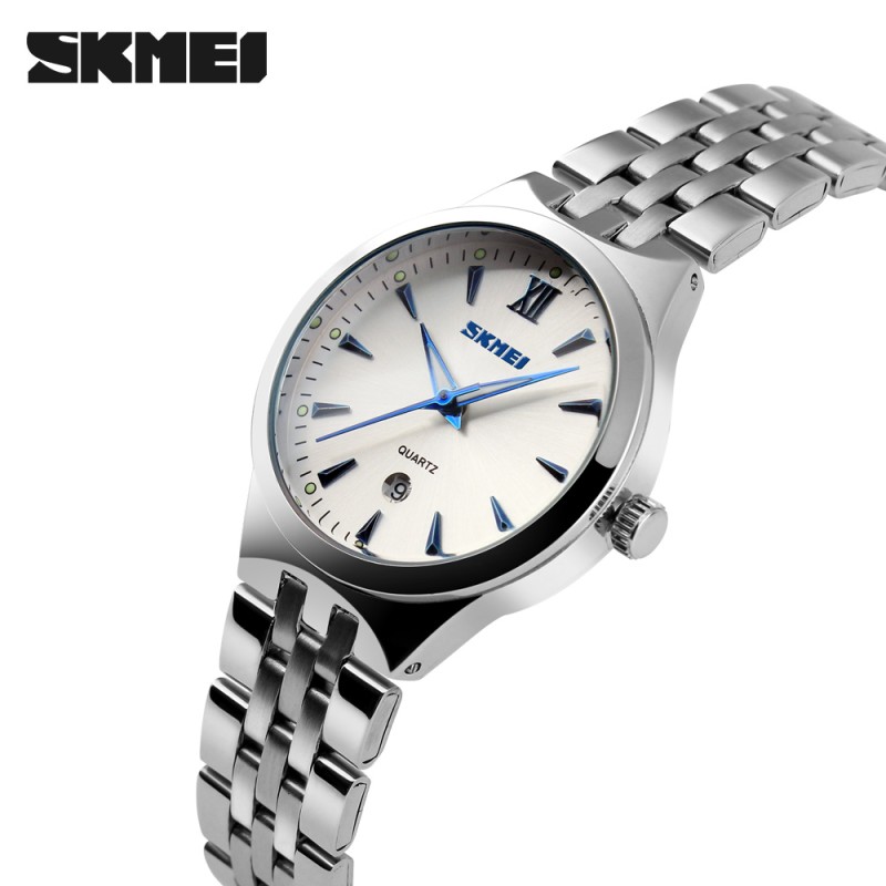 Жіночий годинник Skmei 9071BU-S Blue Lady зі сріблястим браслетом та мінеральним склом
