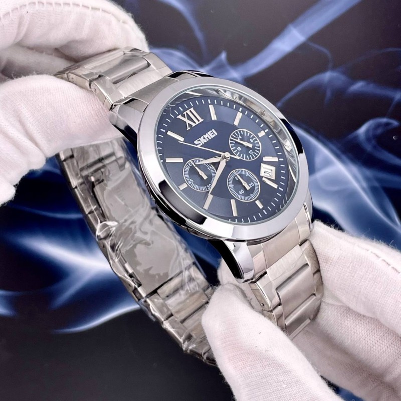 Чоловічий наручний годинник Skmei 9097BU Blue з хронографом та металевим браслетом