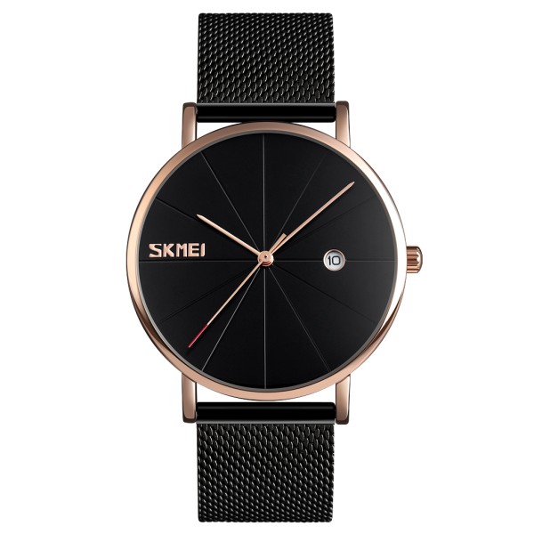 Мужские классические часы Skmei 9183RGBK Black-Rose Gold с металлическим браслетом и календарем