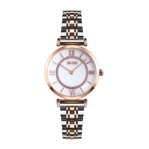 Женские часы Skmei 9198TRGWTH-S Rose Gold-Silver-White Lady с минеральным стеклом