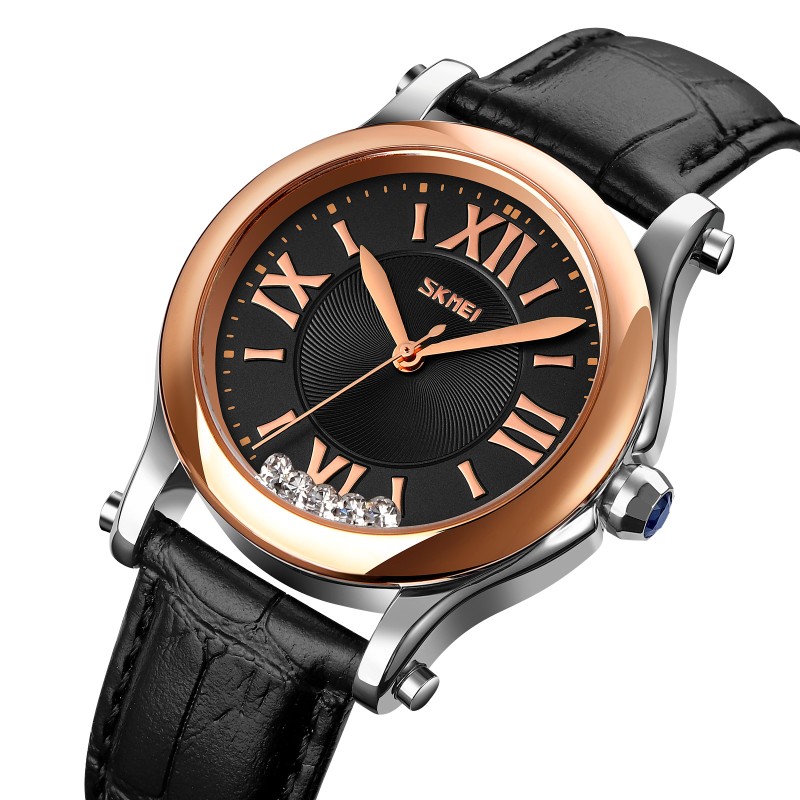 Женские классические часы Skmei 9265BKBK Black-Black с минеральным стеклом и кожаным ремешком