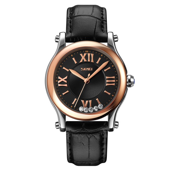 Женские классические часы Skmei 9265BKBK Black-Black с минеральным стеклом и кожаным ремешком