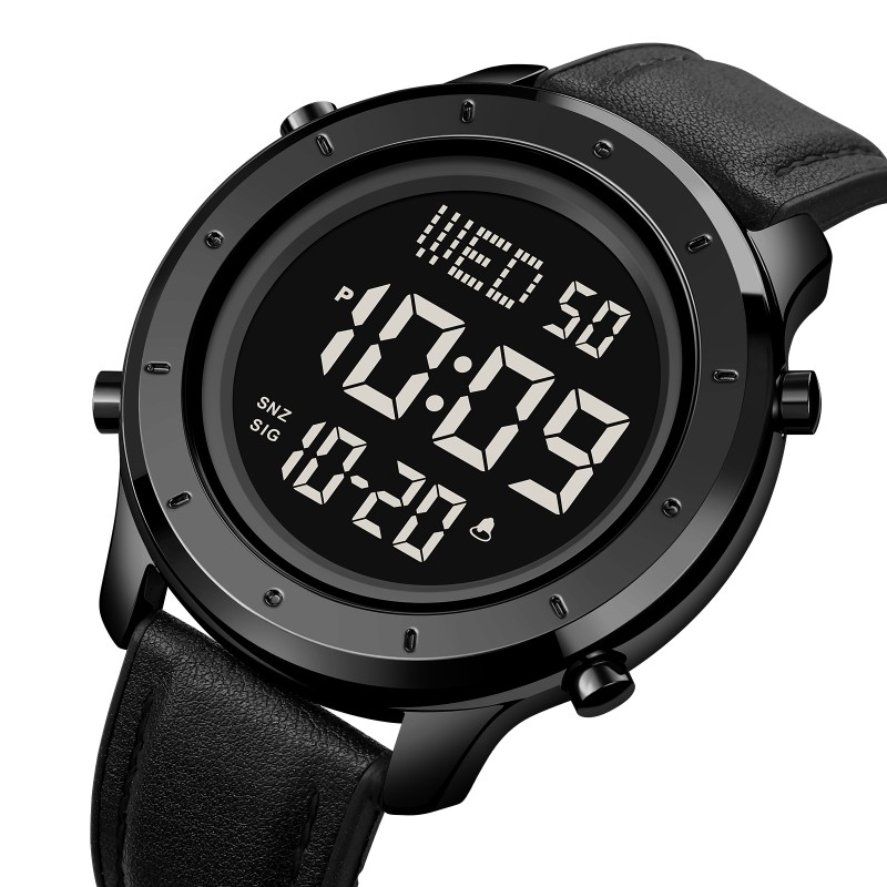 Чоловічий годинник Skmei 1864LBKBK Black-Black Leather з електронним циферблатом та мінеральним склом
