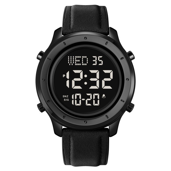 Чоловічий годинник Skmei 1864LBKBK Black-Black Leather з електронним циферблатом та мінеральним склом