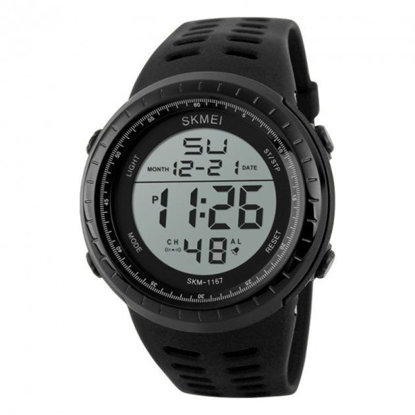 Чоловічий спортивний годинник Skmei 1167BK Black з електронним циферблатом та захистом від води 5 ATM