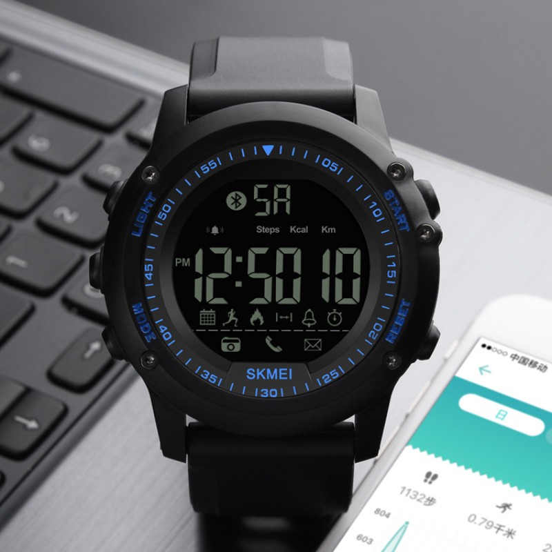 Чоловічий спортивний годинник Skmei 1321BU Blue Bluetooth з крокоміром та захистом 5 ATM