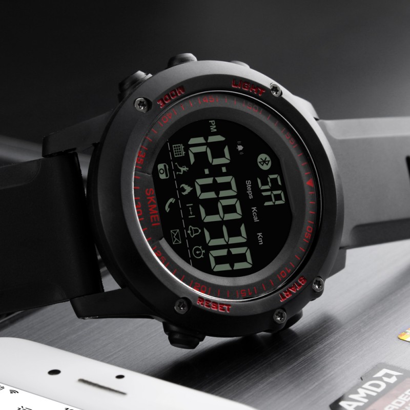 Чоловічий спортивний годинник Skmei 1321RD Red Bluetooth з електронним циферблатом та підсвічуванням