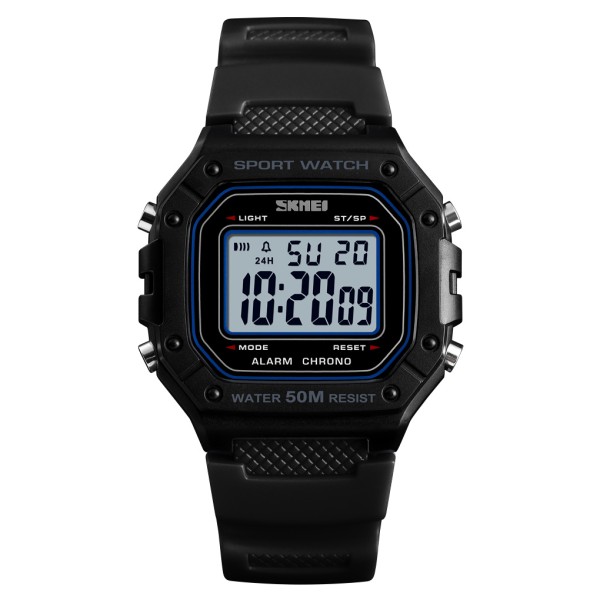 Чоловічий спортивний годинник Skmei 1496BKWT Black-White з електронним циферблатом та підсвічуванням