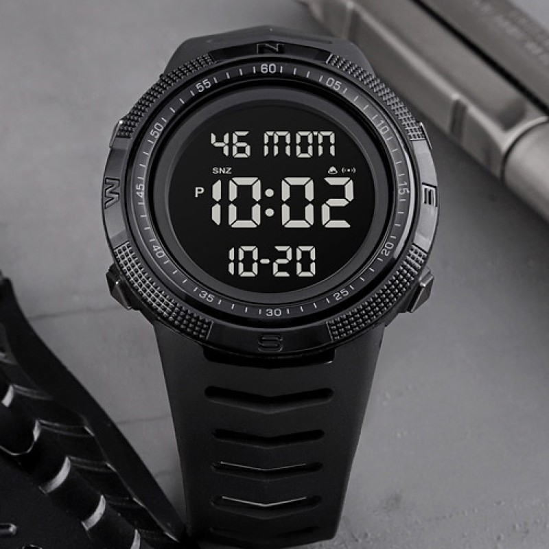 Мужские тактические часы Skmei 1632BKBK Black-Black с электронным циферблатом и подсветкой