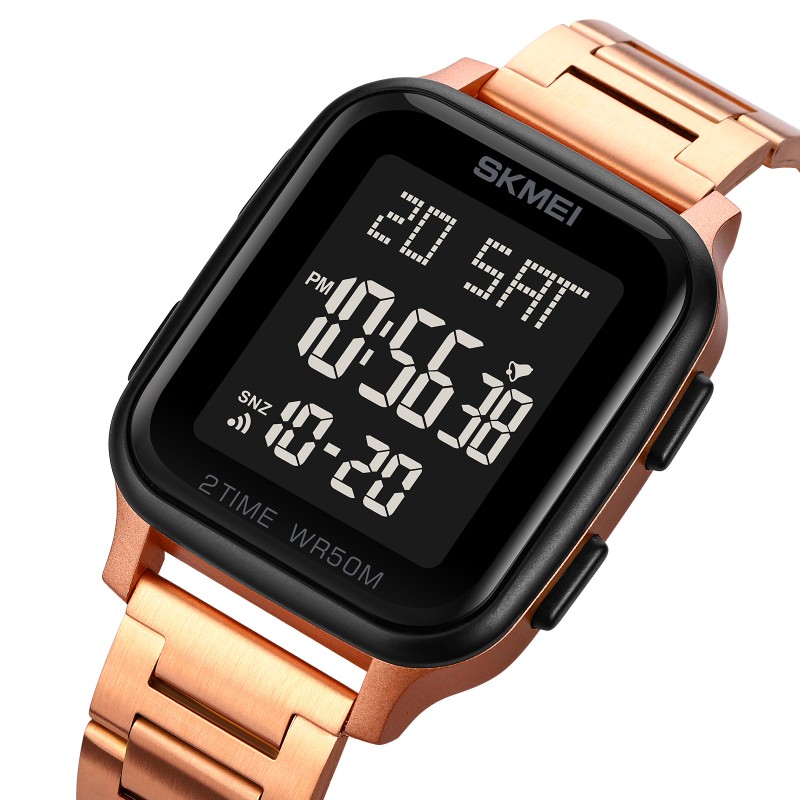 Електронний годинник Skmei 1859RG Rose Gold з металевим браслетом та захистом 5 ATM