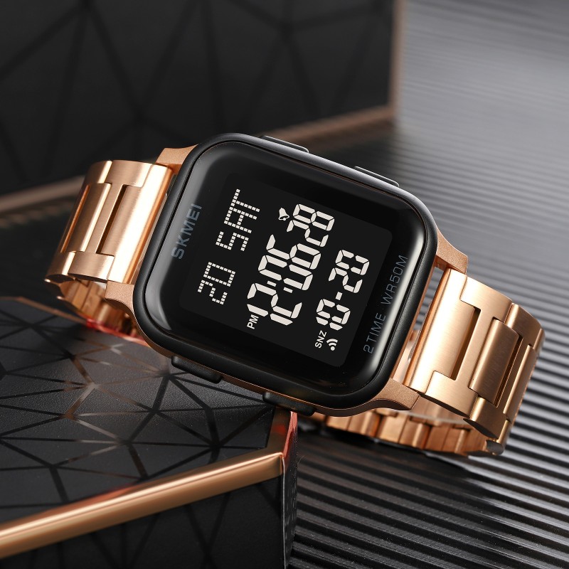 Електронний годинник Skmei 1859RG Rose Gold з металевим браслетом та захистом 5 ATM