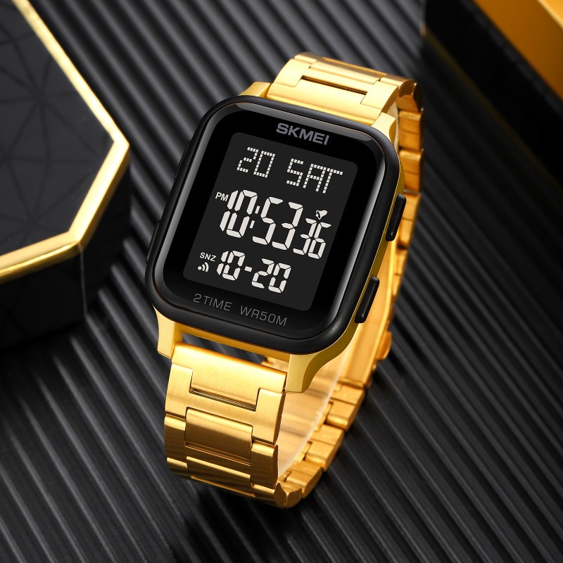 Наручные часы Skmei 1859GD Gold STOPPED – мужские спортивные электронные часы с золотистым браслетом