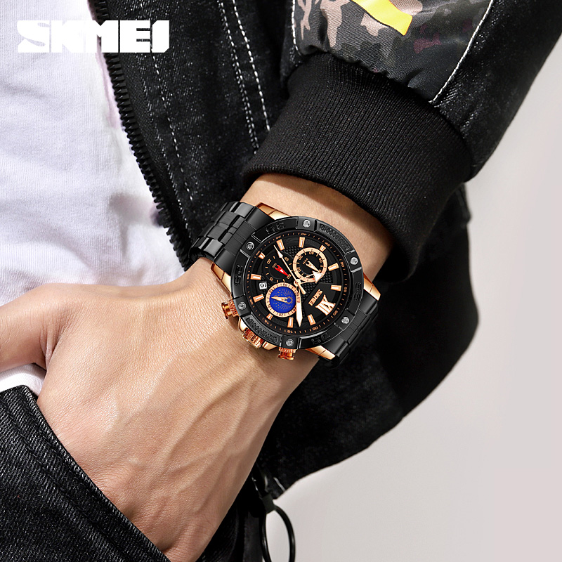 Мужские наручные часы Skmei 9235RG Rose Gold с хронографом и металлическим браслетом
