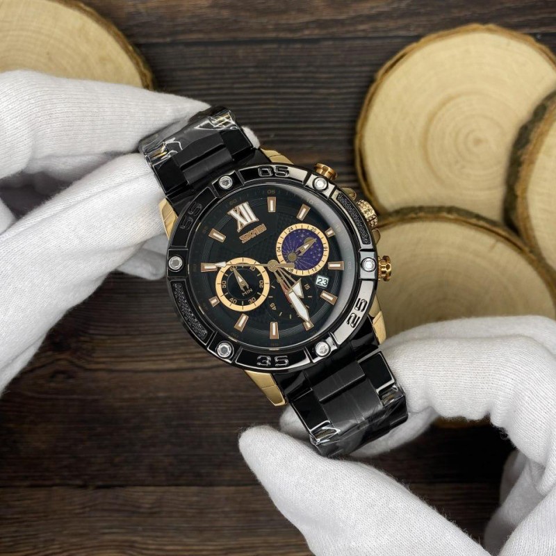 Мужские наручные часы Skmei 9235RG Rose Gold с хронографом и металлическим браслетом