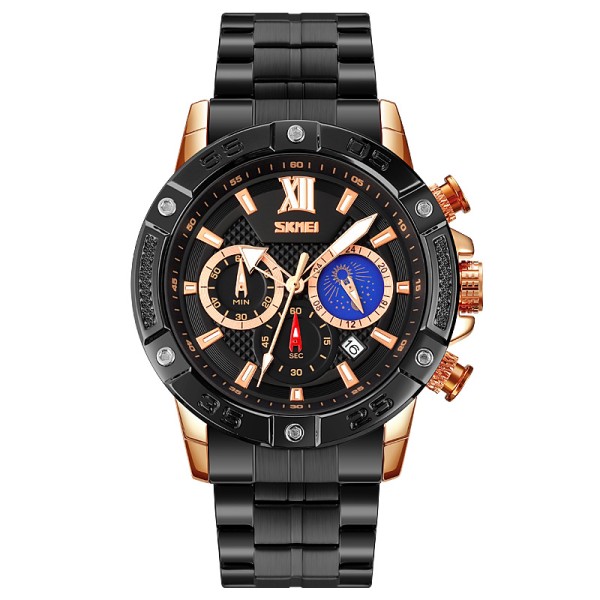 Мужские наручные часы Skmei 9235RG Rose Gold с хронографом и металлическим браслетом