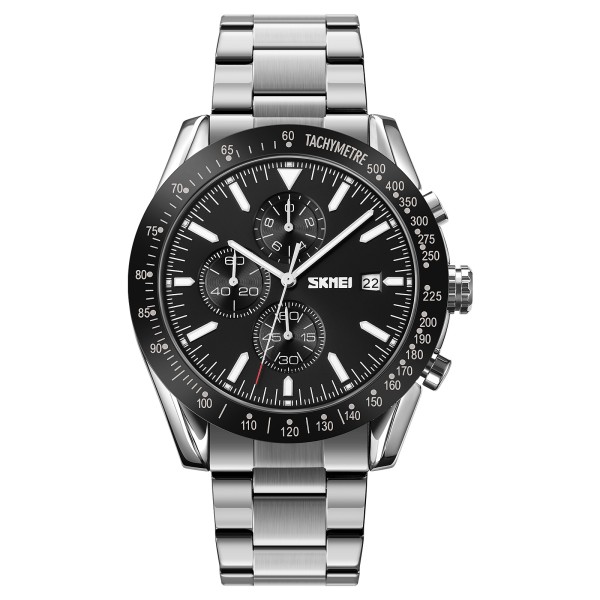 Чоловічий годинник Skmei 9253SIBK Silver-Black з хронографом та металевим браслетом
