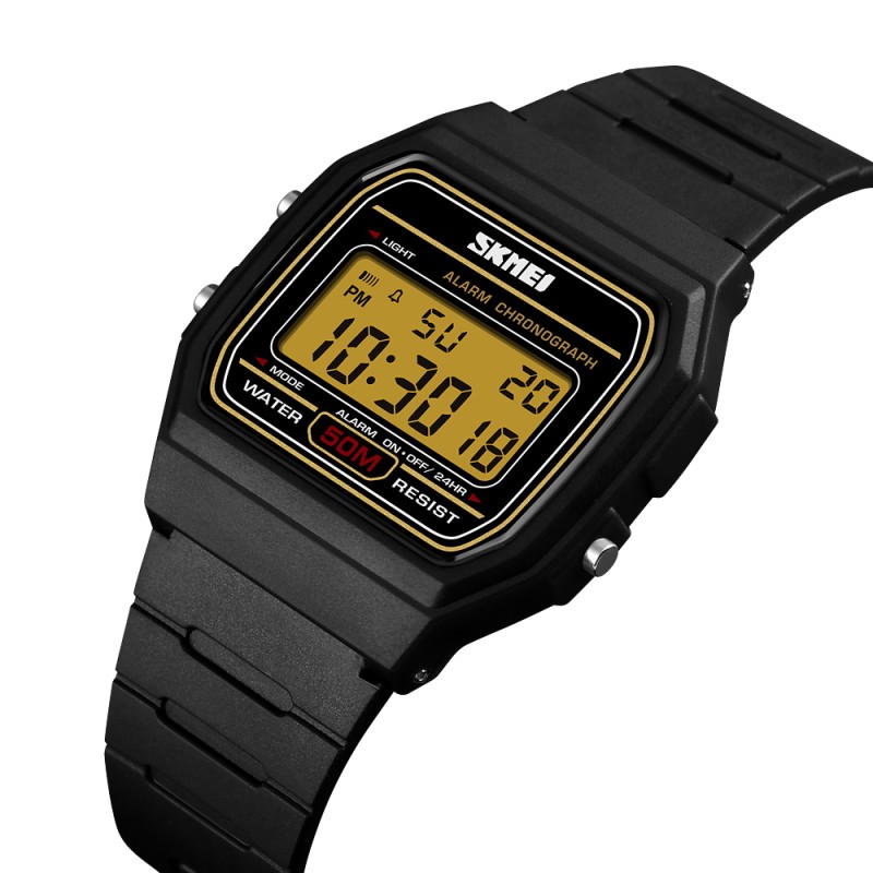 Жіночий спортивний годинник Skmei 1412BKGD Black-Gold з електронним циферблатом та підсвічуванням