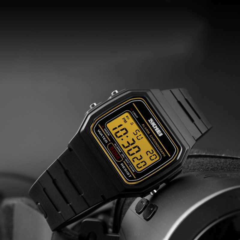 Жіночий спортивний годинник Skmei 1412BKGD Black-Gold з електронним циферблатом та підсвічуванням