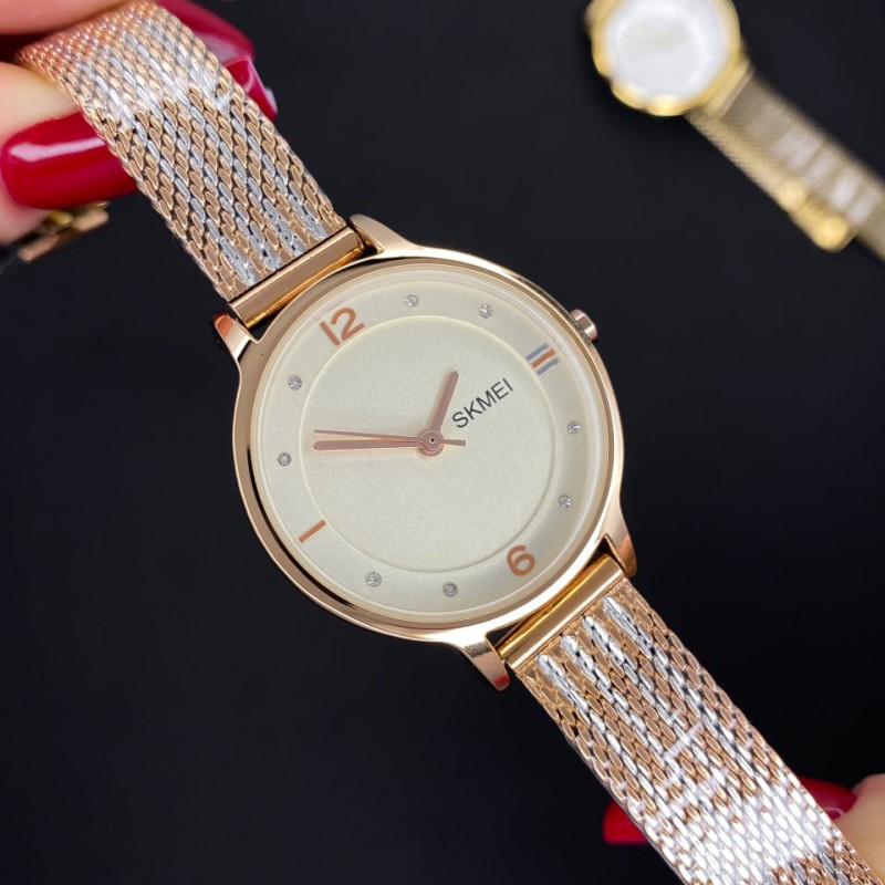 Жіночий годинник Skmei 1874RG Rose Gold у кольорі рожеве золото з білим циферблатом