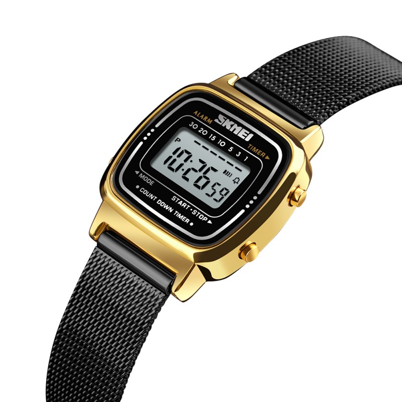 Жіночий годинник Skmei 1901MHGDBK Gold-Black Mesh з електронним циферблатом та металевим браслетом